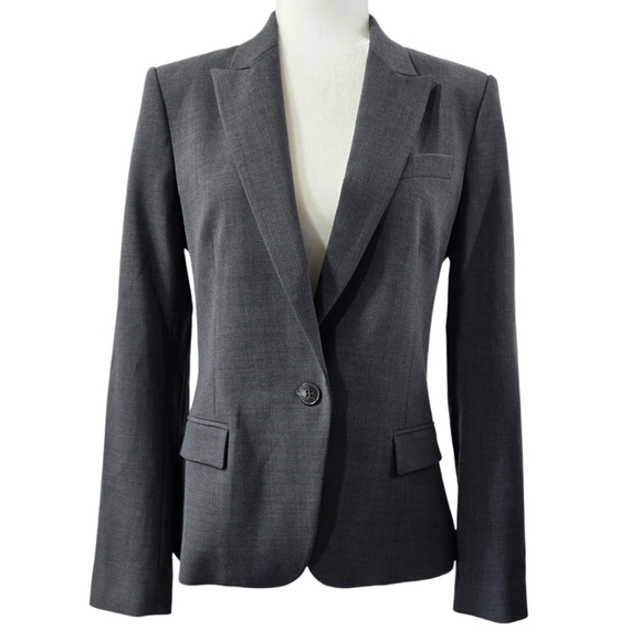 Theory Gabe B 2 Urban Virgin Wool Blend Gray One Button Blazer Career Preppy - Picture 1 of 10